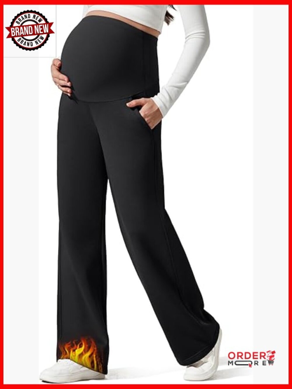 Fleece Lined Maternity Wide Leg Sweatpants Over Belly